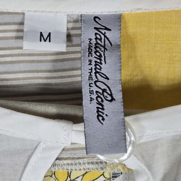 National Picnic Dress Womens Medium Yellow Patchwork 3/4 Sleeve Made in USA - Picture 6 of 11